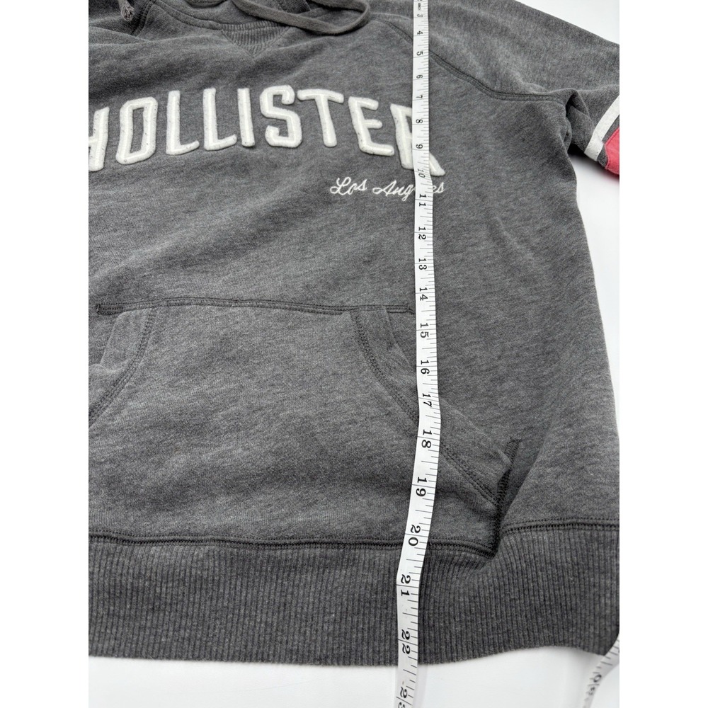 Hollister Gray Pullover Hoodie Pink Stripe Sleeve Logo Sweatshirt Medium - Picture 9 of 9